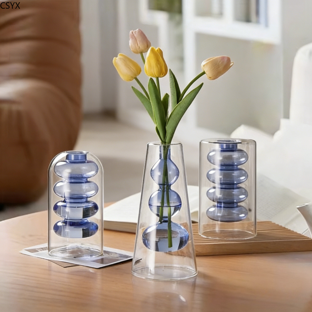 Glass Vase Nordic - Creative Nordic Colorful Double-layer Glass Vase