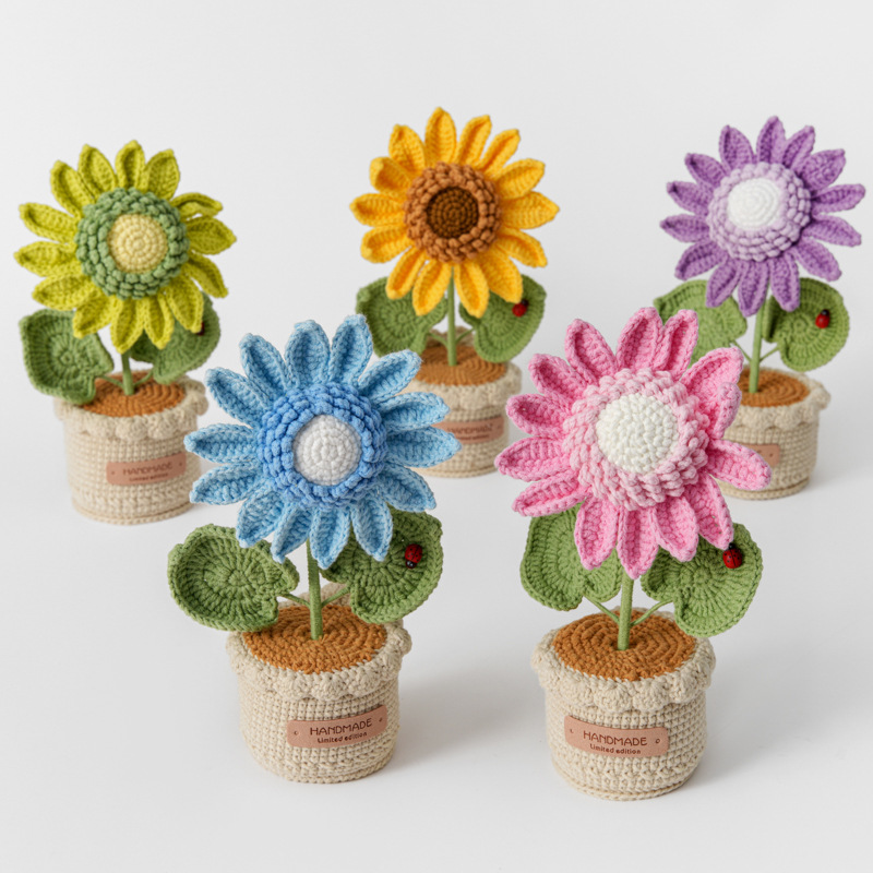 Yarn Home Decor - Creative Woven Large Sunflower Yarn Potted