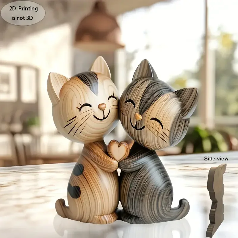 Home Decor Enthusiast - Wooden Kitten Couple Sculpture Charming 2D