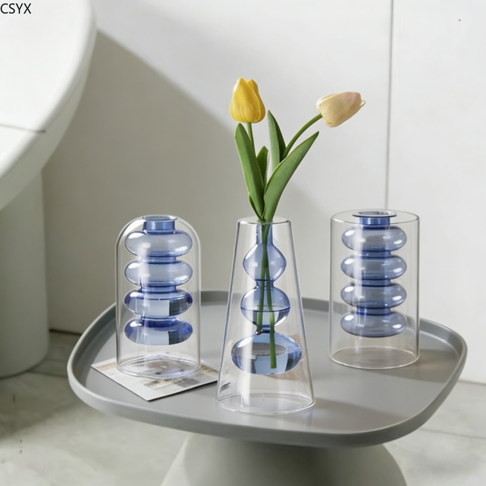 Creative Nordic Colorful Doubl - Glass Vase Nordic ulasan dan harga