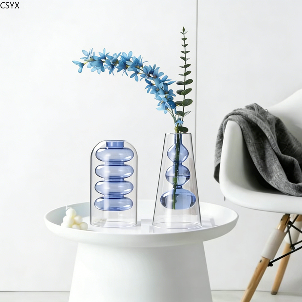 Creative Nordic Colorful Doubl - Glass Vase Nordic ulasan dan harga