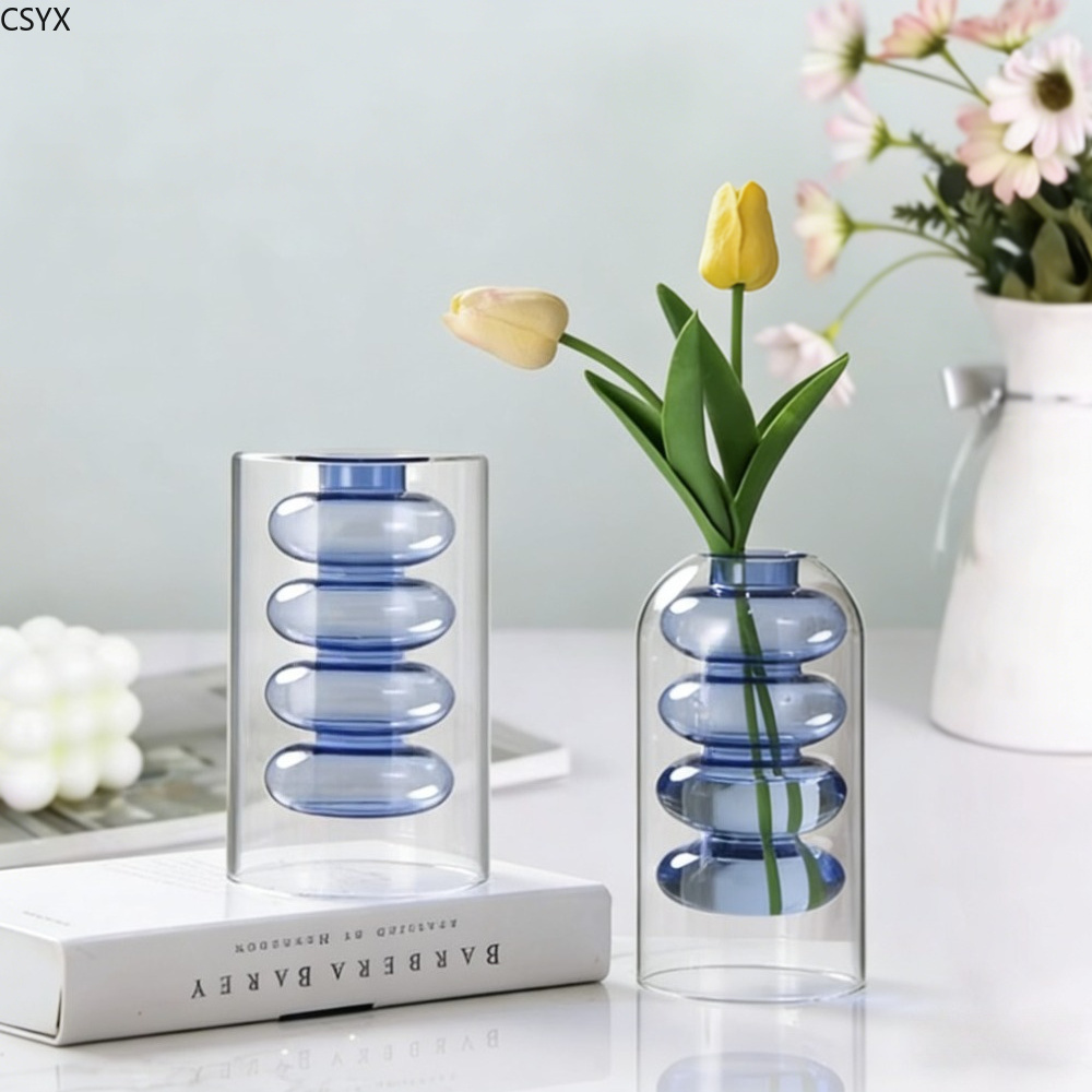 Creative Nordic Colorful Doubl - Glass Vase Nordic ulasan dan harga