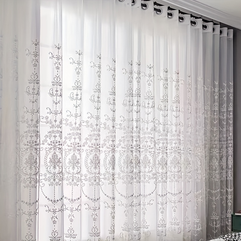 1pc White Embroidered Sheer Cu - Yarn Home Decor ulasan dan harga