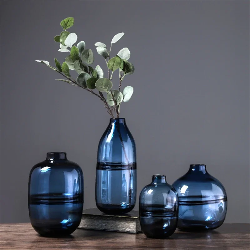 Minimalist Blue Black Glass Va - Glass Vase Nordic ulasan dan harga