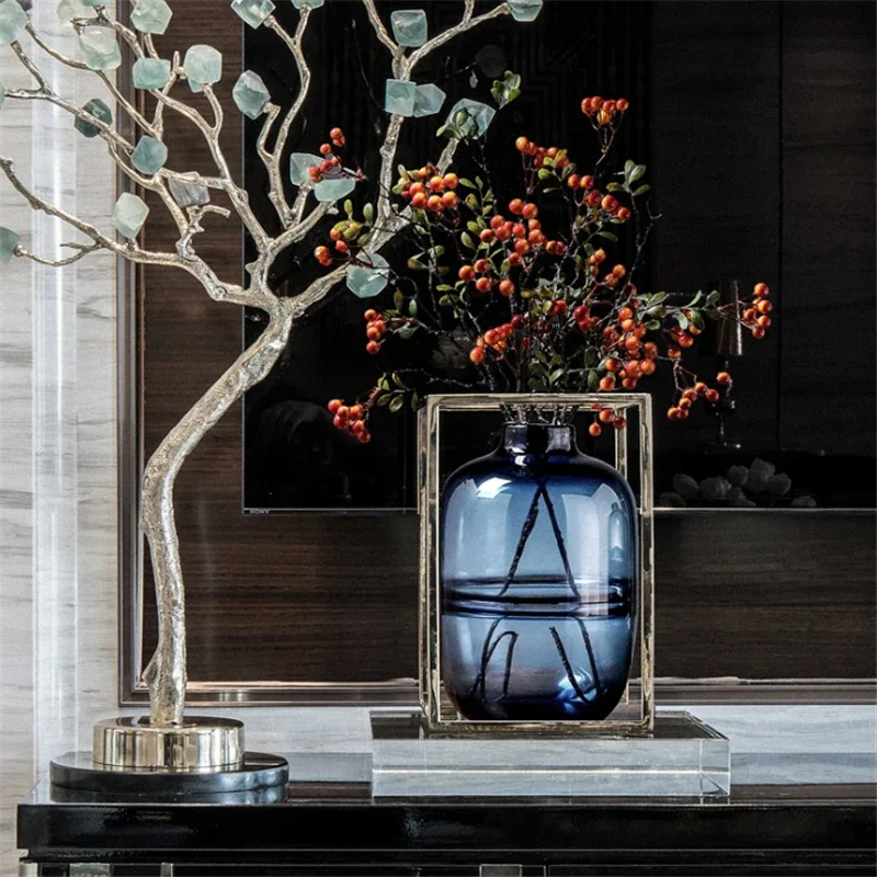 Minimalist Blue Black Glass Va - Glass Vase Nordic ulasan dan harga