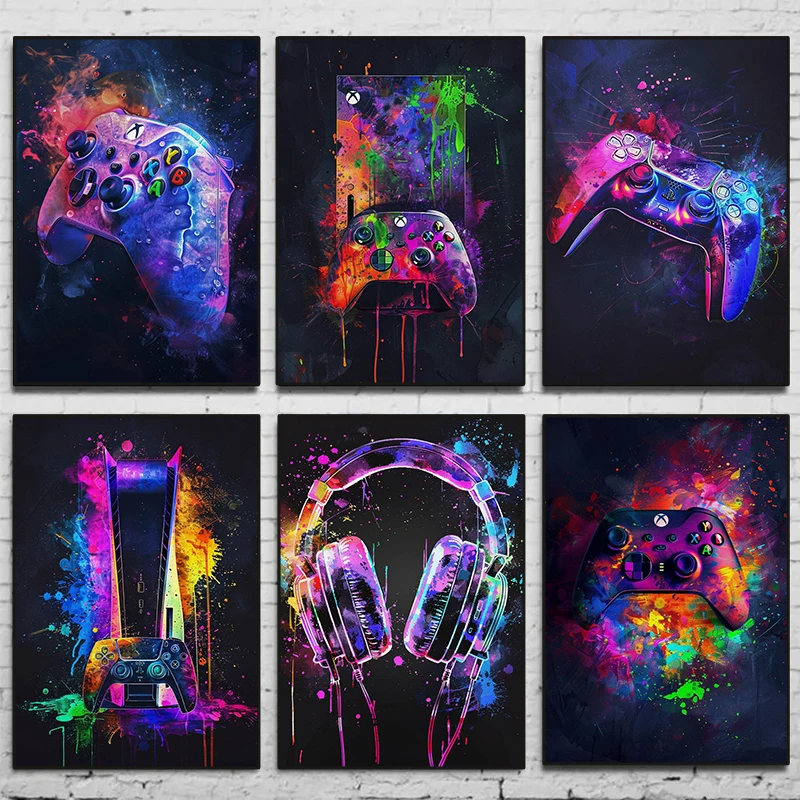 Watercolor Neon Video Game Pos - Home Decor Xbox Games ulasan dan harga