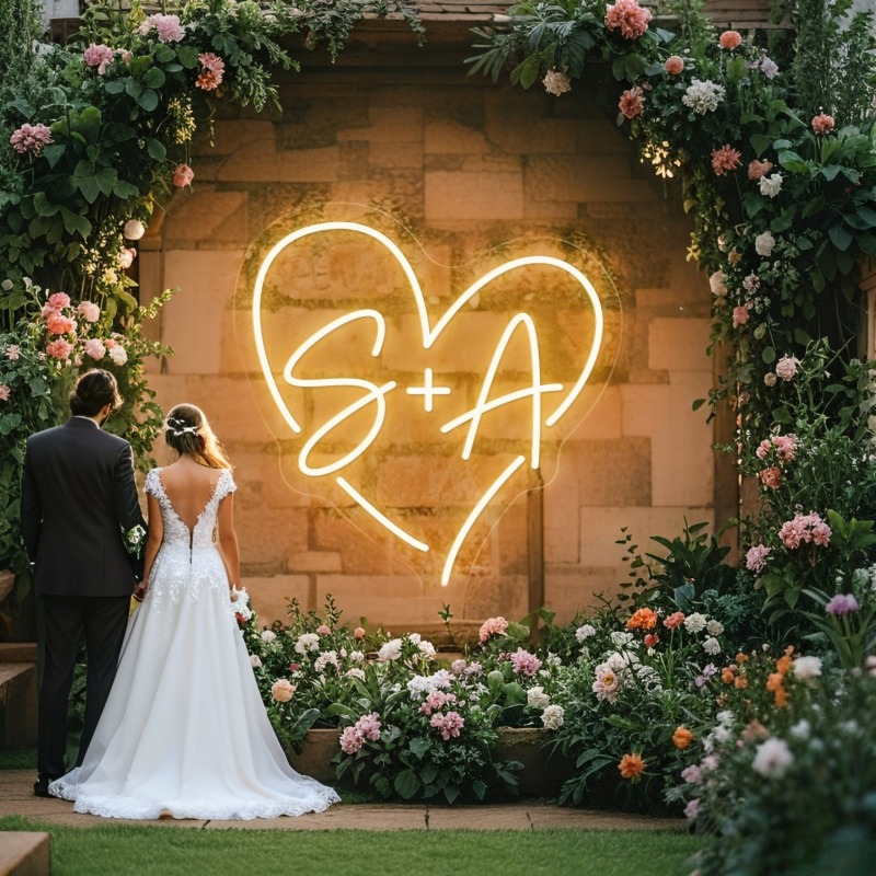 Custom Initials Heart LED Neon - Home Decor Xmas ulasan dan harga