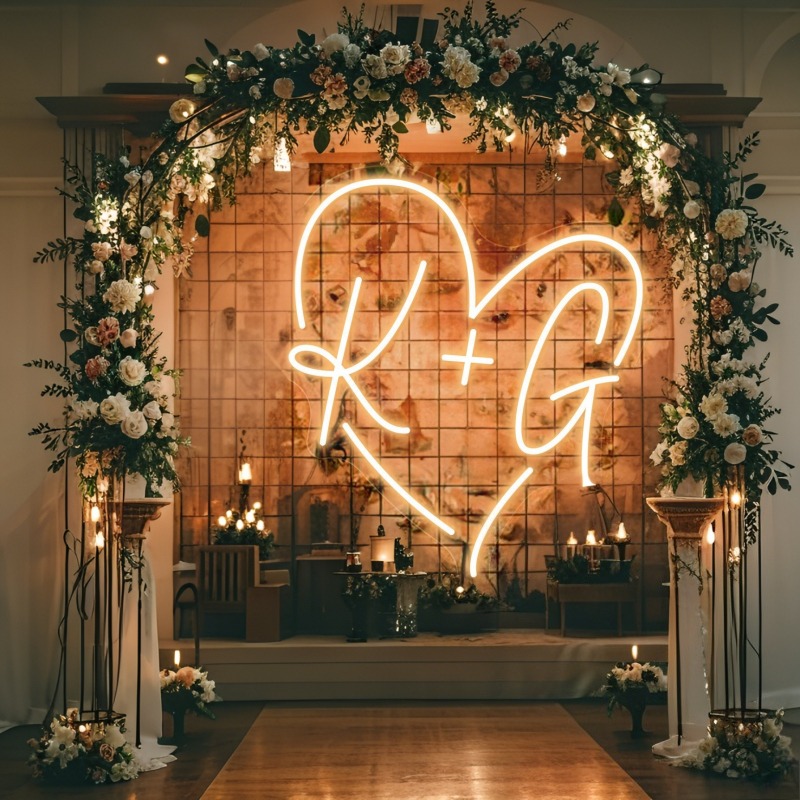 Custom Initials Heart LED Neon - Home Decor Xmas ulasan dan harga