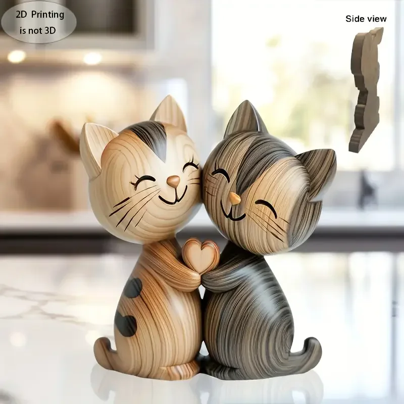 Wooden Kitten Couple Sculpture - Home Decor Enthusiast ulasan dan harga