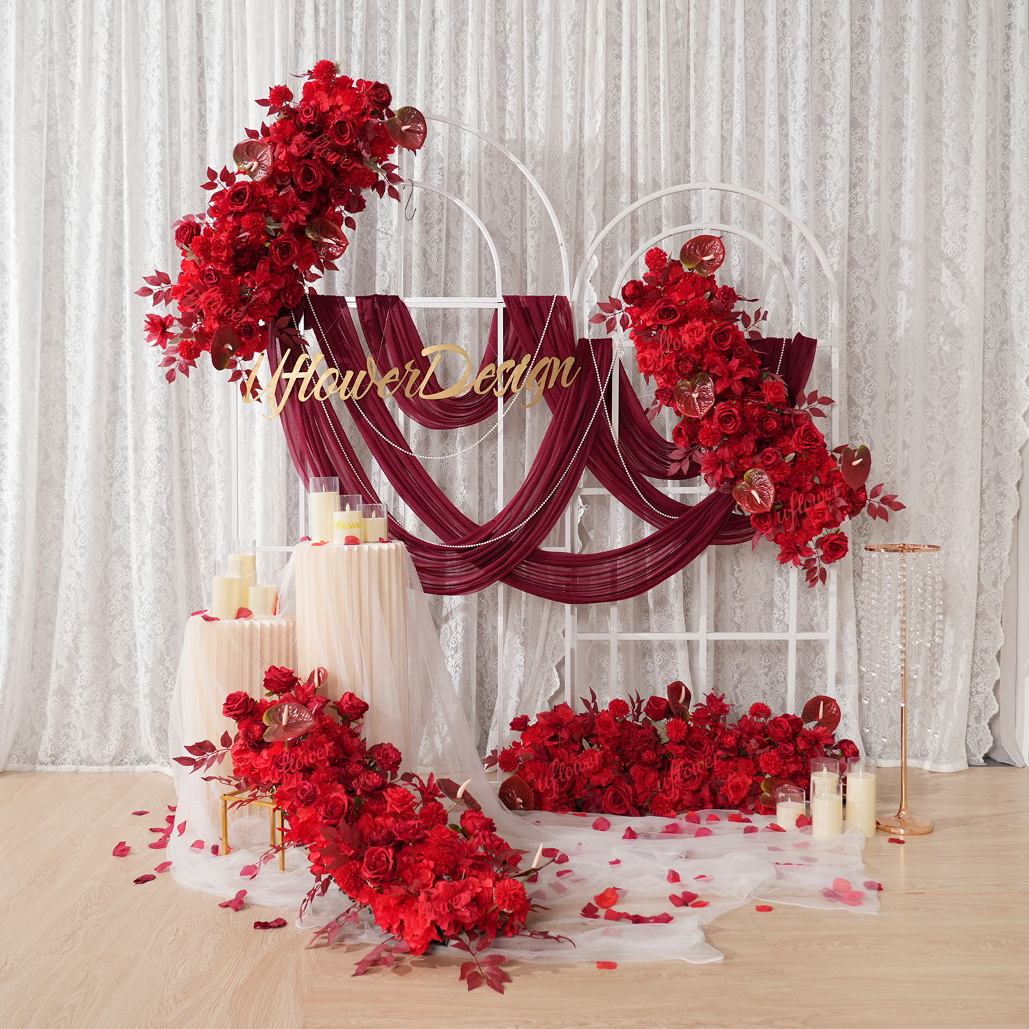 Uflower Red Flower Row Wedding - Home Decor Event ulasan dan harga