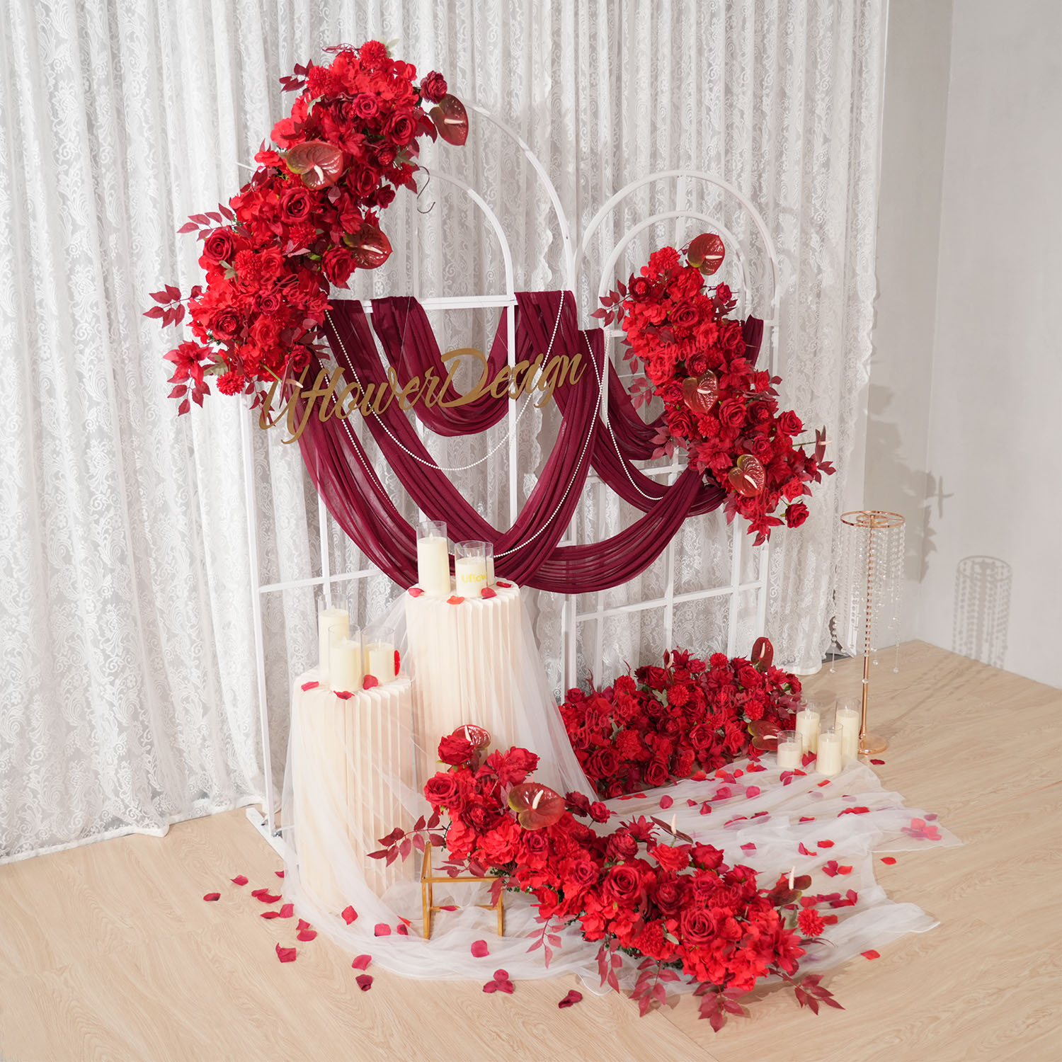 Uflower Red Flower Row Wedding - Home Decor Event ulasan dan harga