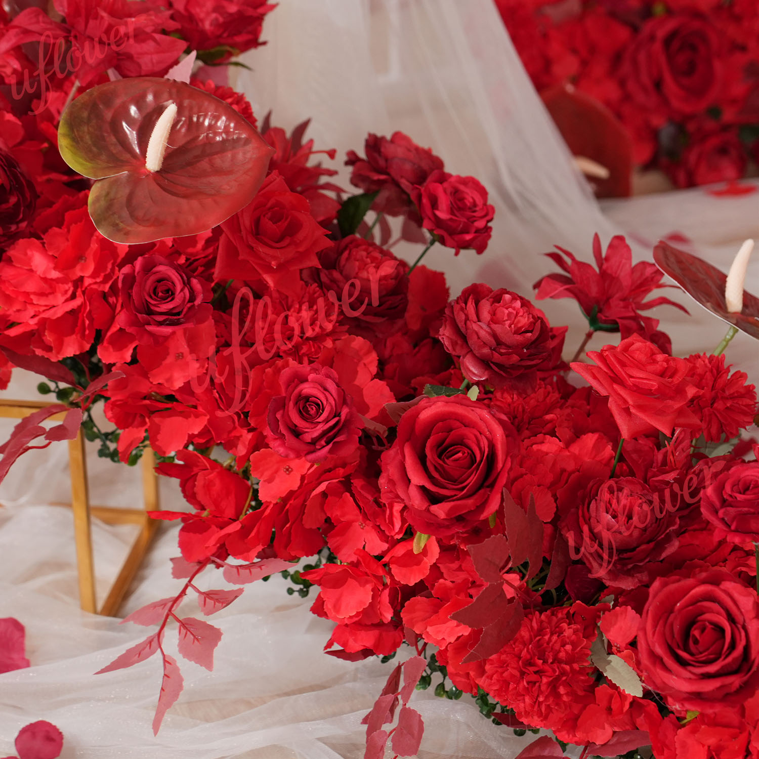 Uflower Red Flower Row Wedding - Home Decor Event ulasan dan harga