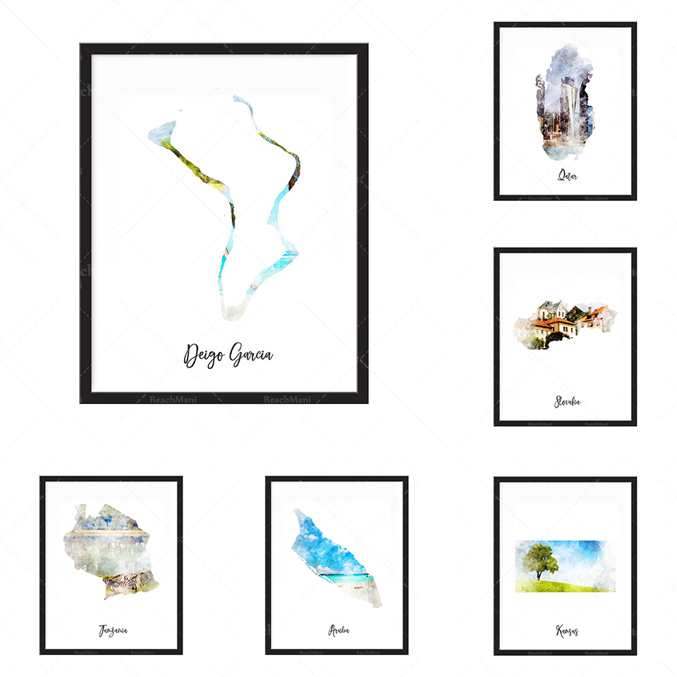 Impression de carte aquarelle  - Home Decor Qatar ulasan dan harga