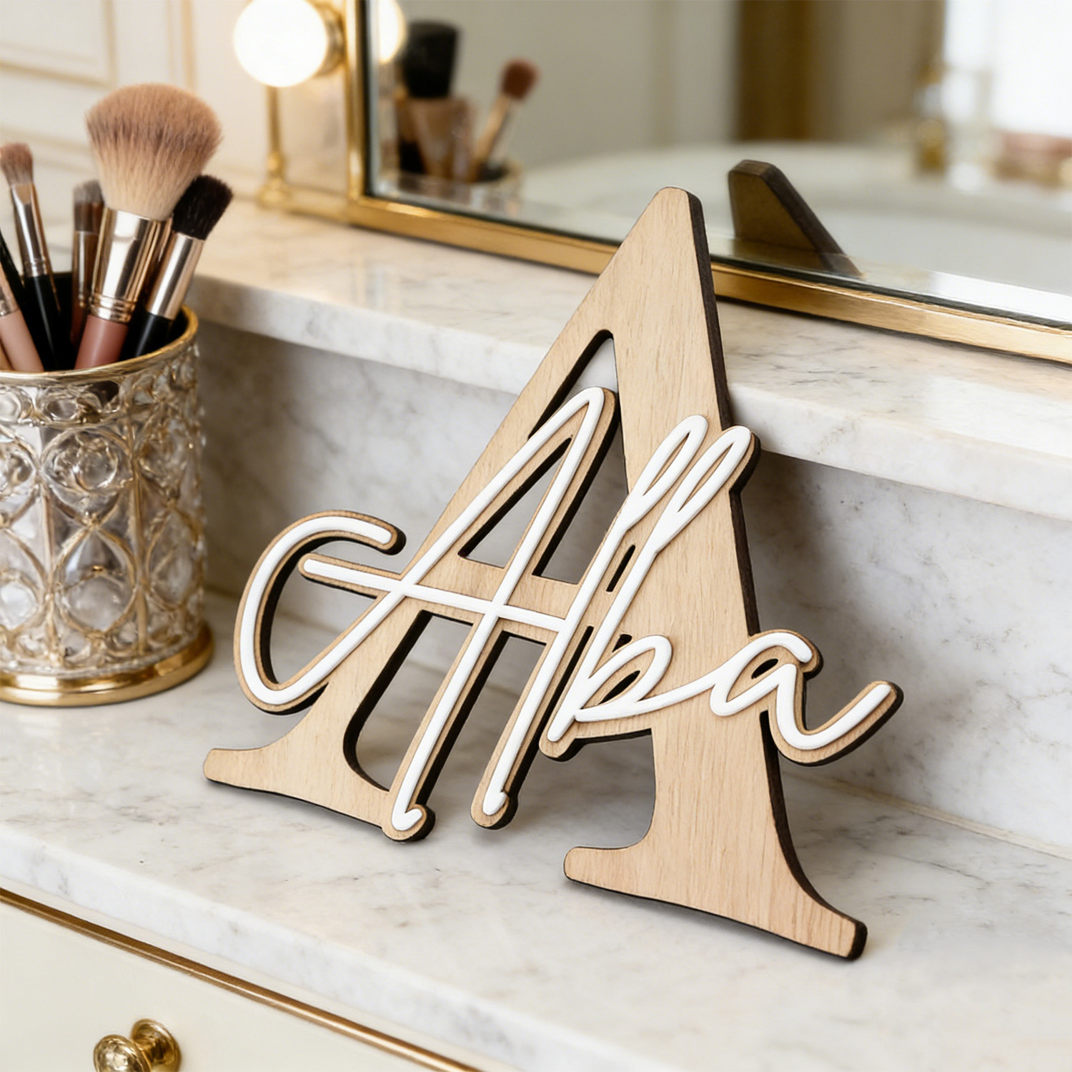 1pc Double-layer Wooden Name D - Home Decor Xmas ulasan dan harga