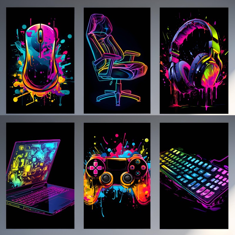 Watercolor Neon Video Game Pos - Home Decor Xbox Games ulasan dan harga